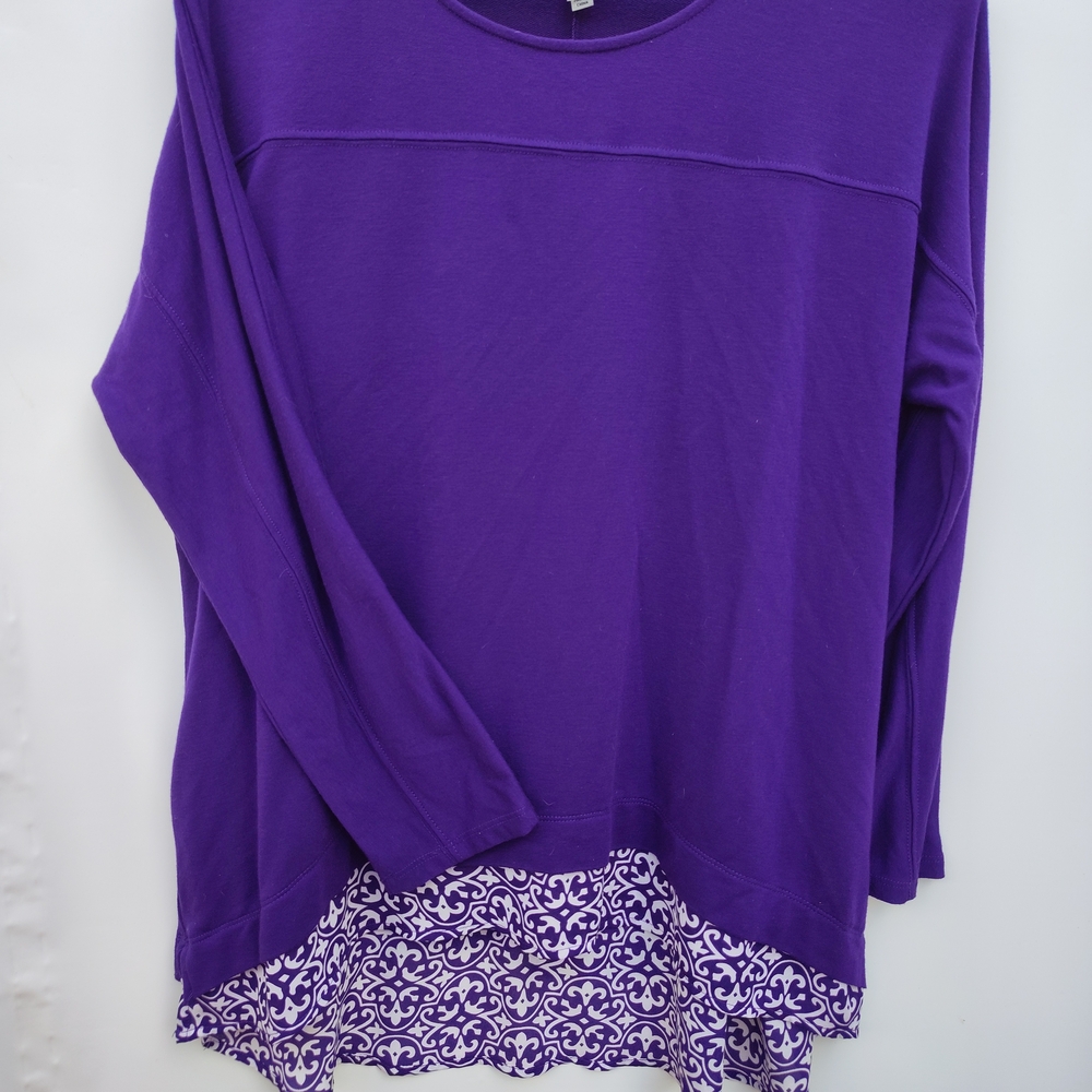 Olivia Sky Purple Long Sleeve Top with Patterned Hem